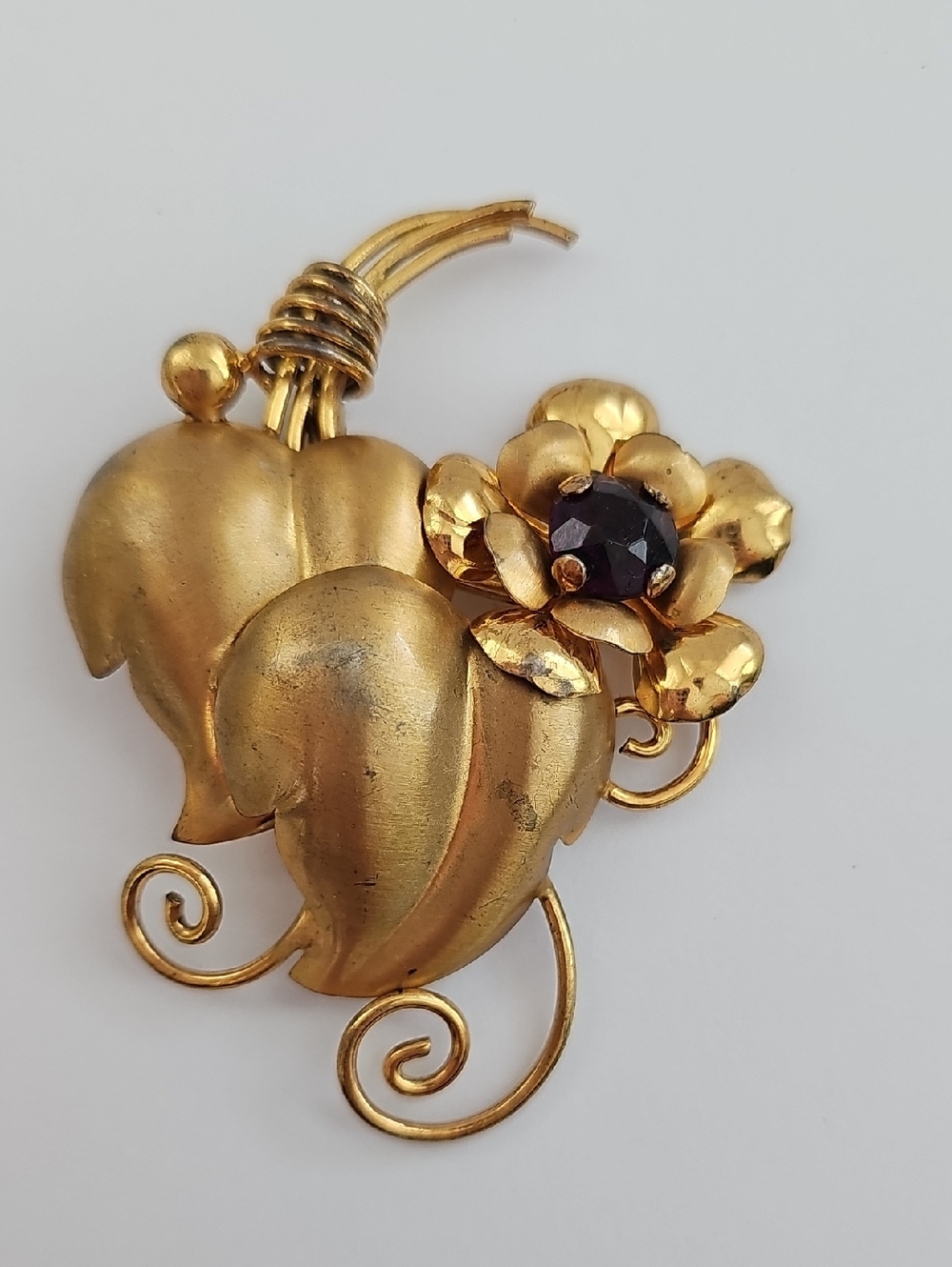 1940s Retro Modern Hearts & Flowers Statement Brooch